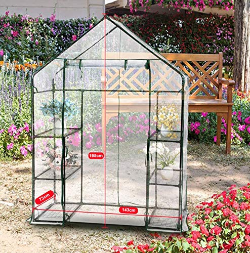 Taylor & Brown Walk In Greenhouse Compact Green House with 4 Shelves and Weatherproof PVC Plastic Cover Plant House/Grow House for Garden and Outdoor Roll up Zip Panel Door Easy No Tool Assembly